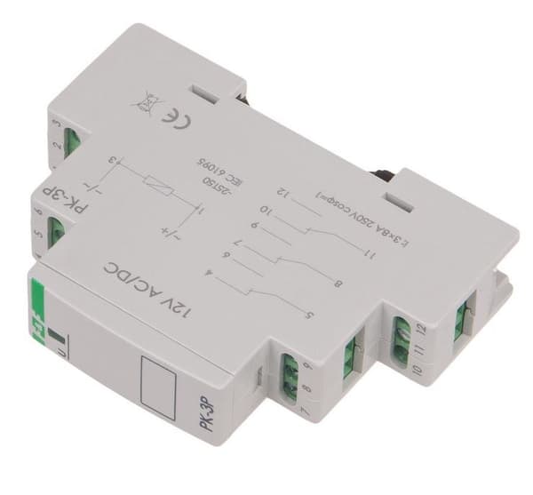 Elektromagnetiskt relä PK-3P 12V AC/DC, kontakt: 3P I=3x8A, 1 modul