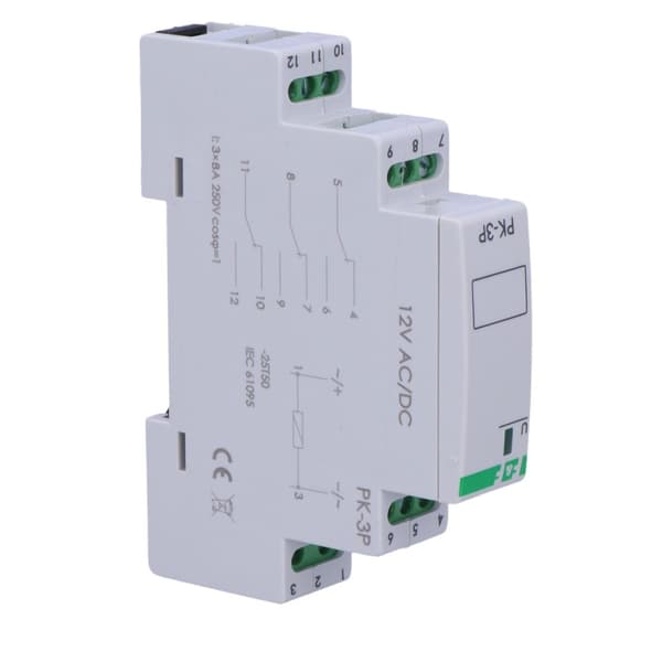 Elektromagnetiskt relä PK-3P 12V AC/DC, kontakt: 3P I=3x8A, 1 modul