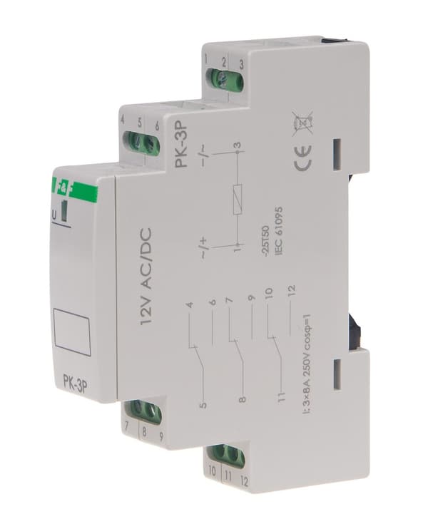 Elektromagnetiskt relä PK-3P 12V AC/DC, kontakt: 3P I=3x8A, 1 modul