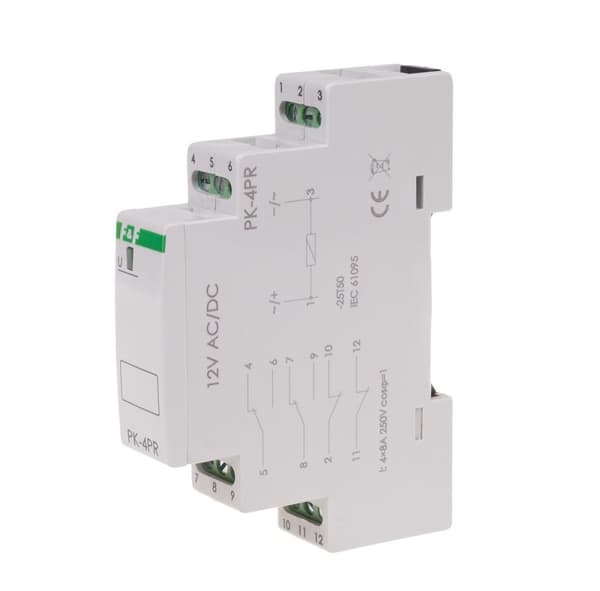 Elektromagnetisk relæ PK-4PR 12V 12V AC/DC kontakt: 2P I=2x8A 2R I=2x8A 1 modul