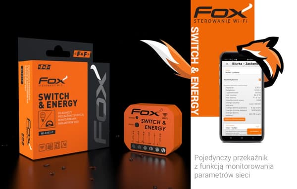 Enkelt Wi-Fi-relæ 230V SWITCH ENERGY FOX - med netværksparameterovervågningsfunktion