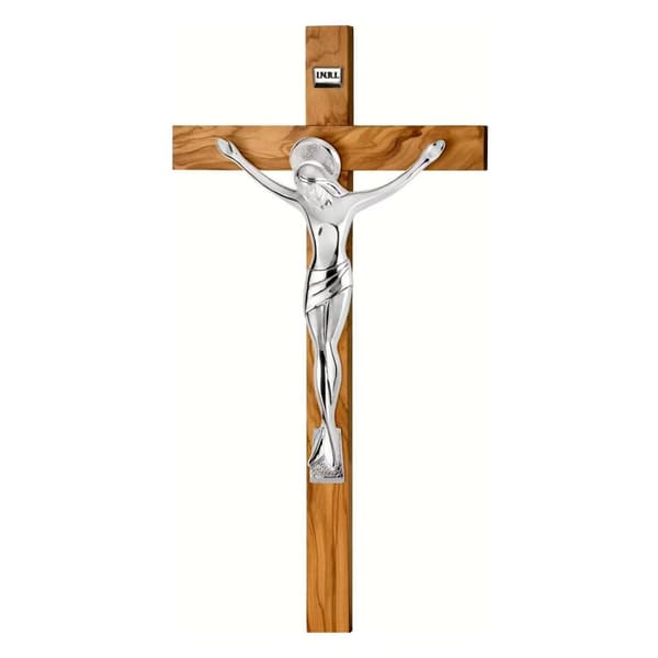 Olivträkors med silverpläterad Kristusfigur | Storlek: H 23 cm | SKU: VR18294/1ARG