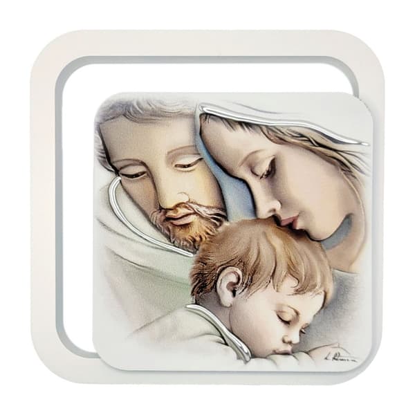 Billede af den hellige familie malet på træ | Størrelse: 11x11 cm | SKU: ES0620130