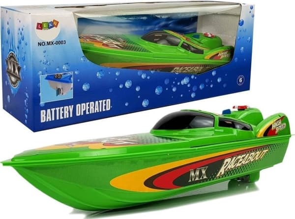 LEANToys Lódz Motorboat On Batteries Green with Yellow Elements 4 Directions 40 cm