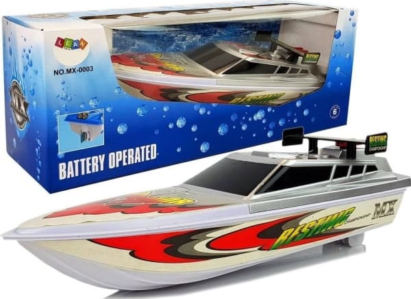 LEANToys Lódz Battery-operated Motorboat Silver with Stickers 4 Directions 40 cm