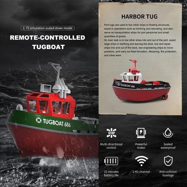 Tug Boat - Radiostyrt mini Slepebåt 686 - Grønn