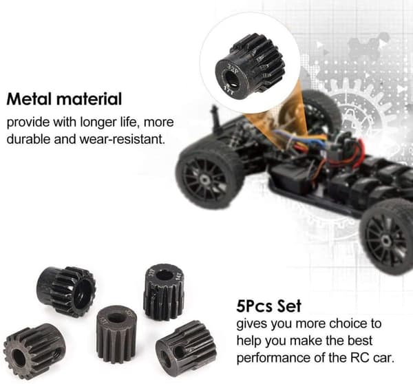 5 delar kedjehjul 13T 14T 15T 16T 17T 48DP 3,175mm Axelväxelmodul Pinion för borstfri motor 1:10 1/10 RC - Tillbehör till Fjärrstyrda Leksaker