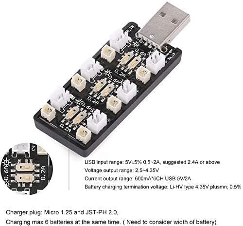 1-delt 3.8V/4.35V 6 kanaler 1S små små whoop klinger Inductrix Micro JST - Tilbehør til fjernstyret legetøj LiPo batterioplader USB