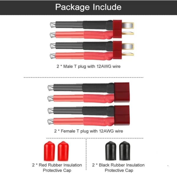 4 stycken dekaner stil T hona och hane kontakt med silikontråd 12AWG för RC Lipo Batteri Drone Cable + 4 delar PVC Lock Protector