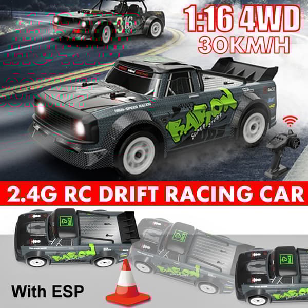 30 km/h 1:16 2,4 GHz 4WD RC-kilpa-auto Sähköinen LED-valo Drift-maantieajoneuvot Mallit Nopeat lelulelut