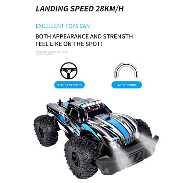 All Terrain RC Car RTR Electric Vehicle med 2,4 GHz fjärrkontroll LED-lampor och flera uppladdningsbara batterier Off Road RC Crawler 20 Min Play Stor