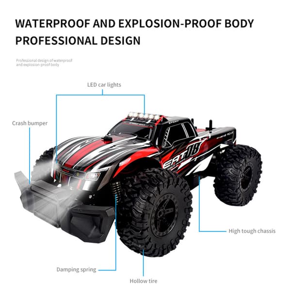 All Terrain RC Car RTR Electric Vehicle med 2,4 GHz fjärrkontroll LED-lampor och flera uppladdningsbara batterier Off Road RC Crawler 20 Min Play Stor