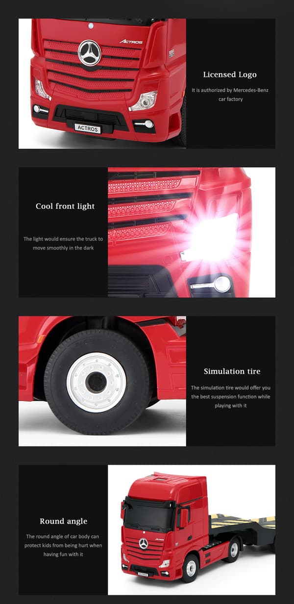 Mercedes-Benz Actros Radiostyrd Lastbil + Mercedes AMG GT Bil 2.4G Röd