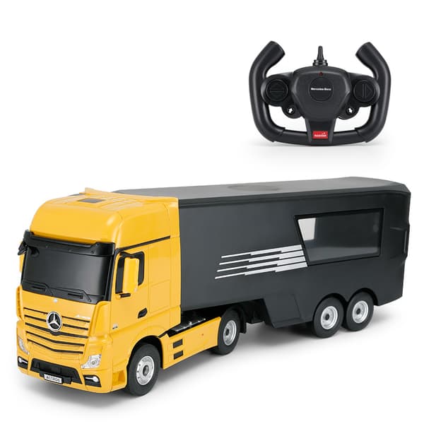 Mercedes-Benz Actros Radiostyrd Lastbil med container 2.4G Gul