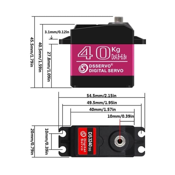 Dsservo DS3240 7.4V 40KG med 25T kammar för Model 1/10 (180 grader) - Tillbehör till Fjärrstyrda Leksaker Digital servomotor