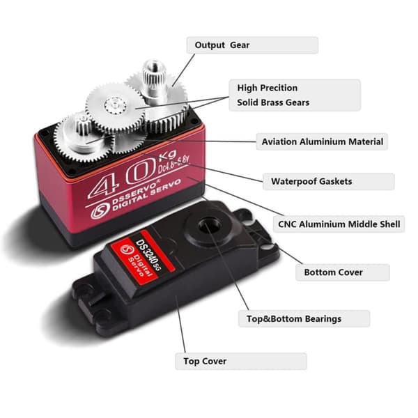 Dsservo DS3240 7.4V 40KG med 25T kammar för Model 1/10 (180 grader) - Tillbehör till Fjärrstyrda Leksaker Digital servomotor