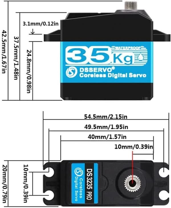 Dsservo DS3235 PRO 7.4V 35KG 25T nokalla mallille 1/10 (180 astetta) - Lisävarusteet kauko-ohjattaville leluille Digitaalinen ytimetön servomoottori