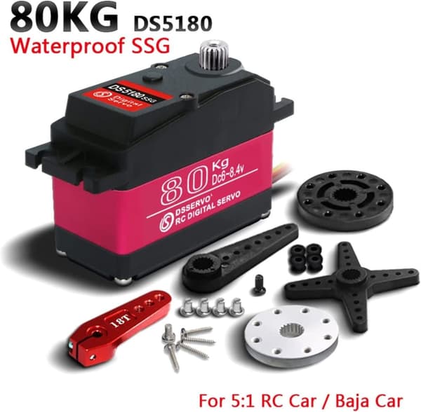 Dsservo DS5180 7.4V 80KG højt drejningsmoment med 18T knast til model 1/10 (180 grader) - Tilbehør til fjernstyret legetøj Digital servomotor