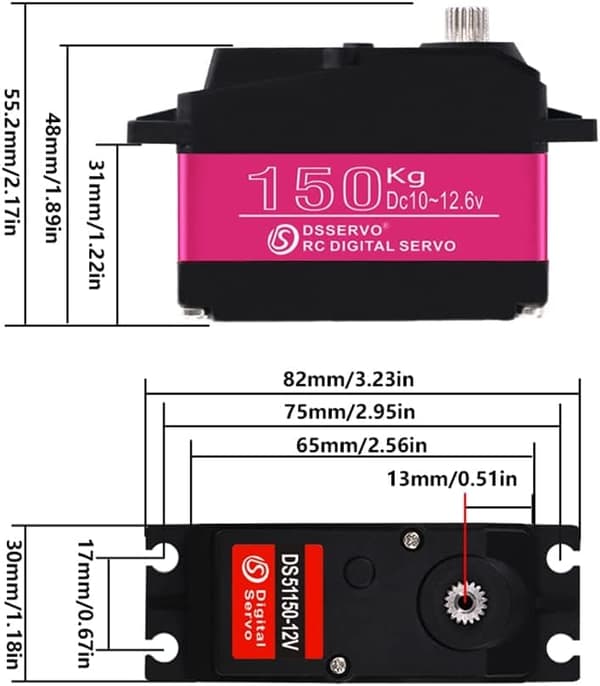 Dsservo Digital Metal Gear DS51150 12V 150KG med 18T Cam för Modell 1/10 (180 grader) - Tillbehör till Fjärrstyrda Leksaker Servomotor