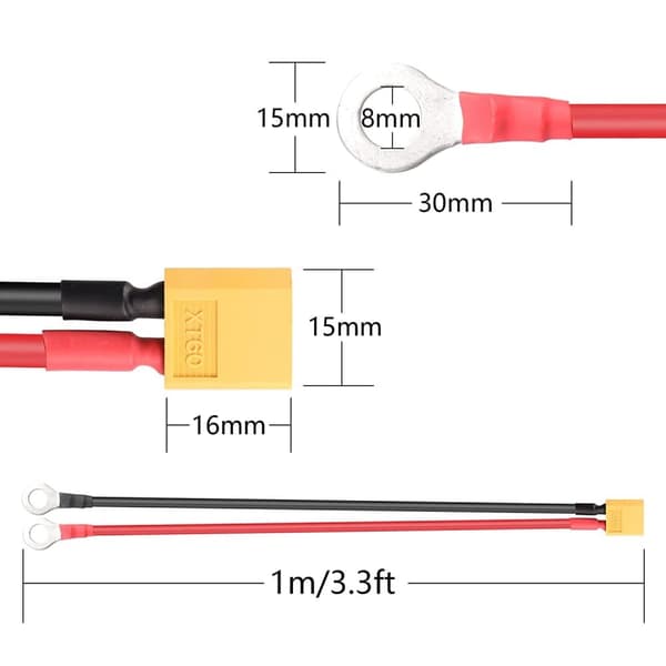XT60 A O-ring XT60 han A O-ringstikkabel med 1 Mt 12AWG til RC Lipo-batteri FPV (1M) - Tilbehør til fjernbetjening legetøjskabel