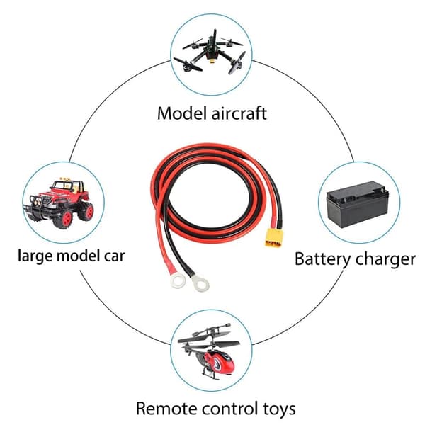 XT60 A O-ring XT60 han A O-ringstikkabel med 1 Mt 12AWG til RC Lipo-batteri FPV (1M) - Tilbehør til fjernbetjening legetøjskabel