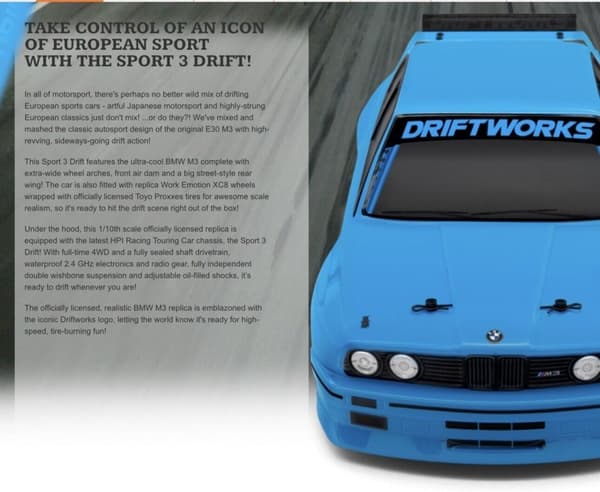 HPI RS4 Sport 3 Drift BMW M3 E30 :: Komplet