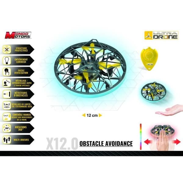 Radiostyrd drönare - Mondo Motors - Hindersensorer - Ultradrone X12 Hinderundvikande - Diameter 12cm