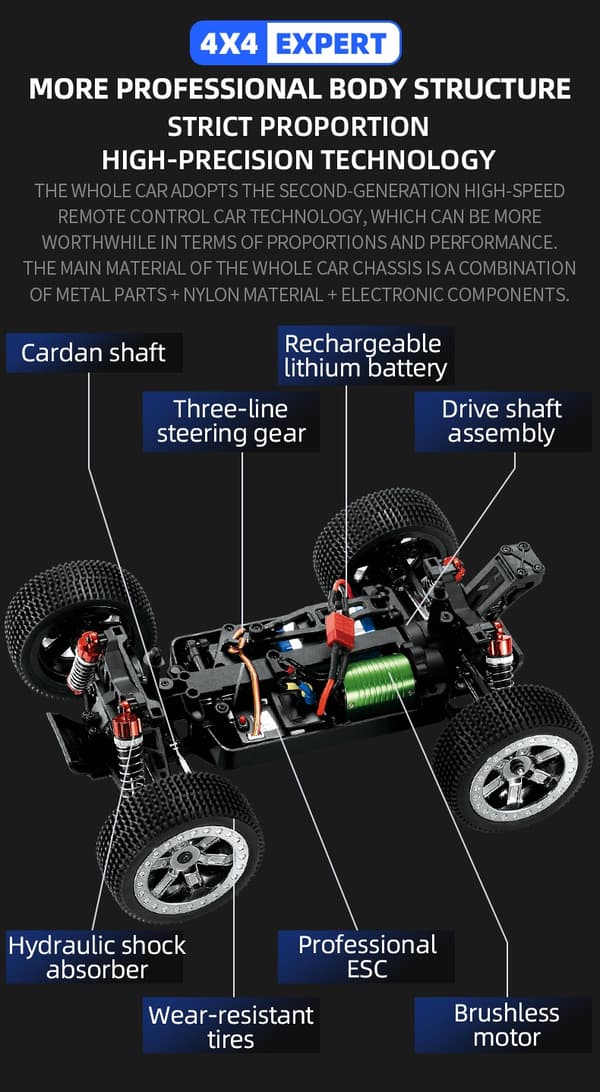 Guokai Off-Road Buggy 1:16 Brushless 4WD Radiostyrd  2,4Ghz 35 km/h, Röd