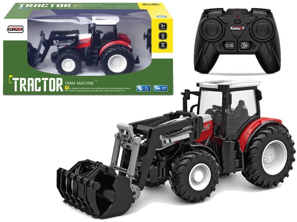 RC-traktor - rörlig skopa & belysning - röd/vit