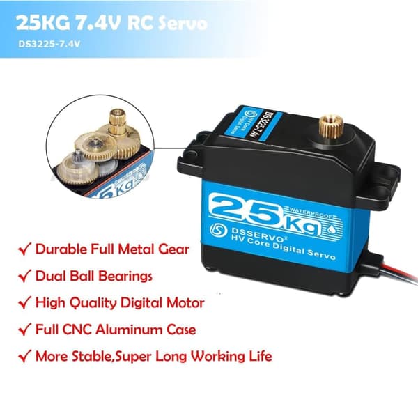DSSERVO 2kpl RC 25KG, 7.4V korkean vääntömomentin digitaalinen moottori ruostumattomasta teräksestä valmistetuilla vaihteilla 180° ohjaustehostin