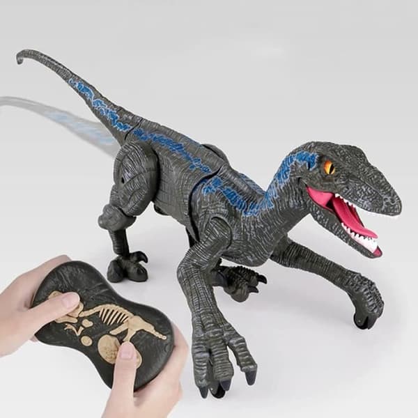 SHOP-STORY - VELOCIRAPTOR GREY: Dinosaurie med fjärrkontroll med ljus och ljud