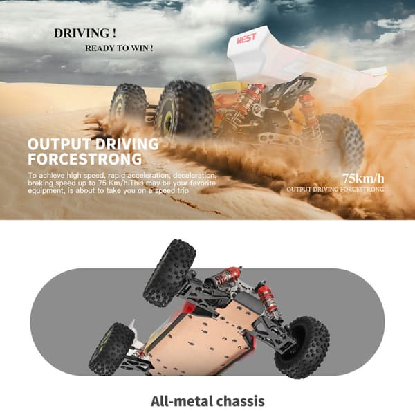 Wltoys 144010 1:14 2.4G 4WD High Speed ​​​​Racing Harjattomat RC-ajoneuvomallit 75 km/h RC-kuorma-autot