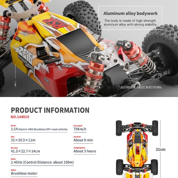Wltoys 144010 1:14 2.4G 4WD High Speed ​​​​Racing Harjattomat RC-ajoneuvomallit 75 km/h RC-kuorma-autot