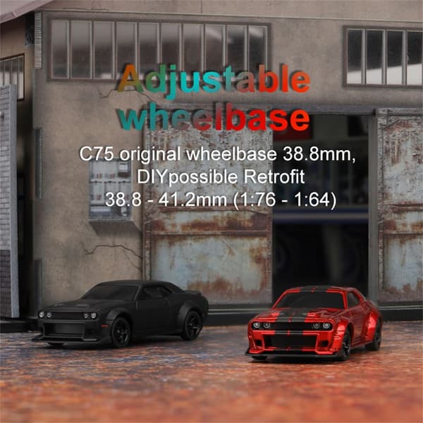 Kaukosäädinauto, Turbo Racing C75 RTR 1/76 Scale RC Drift -kaukosäädin LED-valoilla, 4-vetoinen leluauto 4,5,6,7,8+, lasten lahjat (punainen)