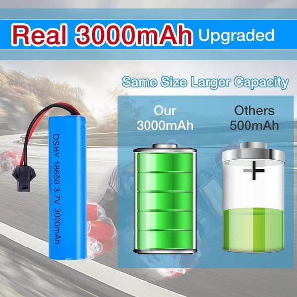 Yunique - Sæt med 4 Li-ion-batterier 3.7V 3000mAh med USB-oplader til RC-biler, kompatibel med DE45 DE42 1:14 off-road og drift racing modeller
