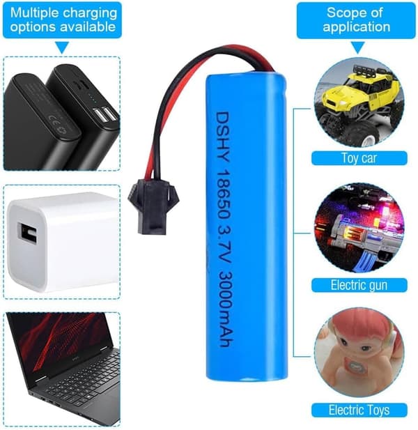 Yunique - Sæt med 4 Li-ion-batterier 3.7V 3000mAh med USB-oplader til RC-biler, kompatibel med DE45 DE42 1:14 off-road og drift racing modeller