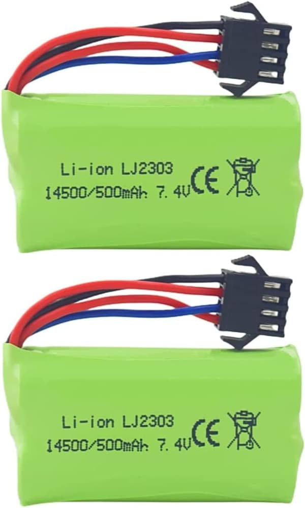 Yunique - Höghastighets 7,4V 500mAh litiumbatterier - EC16 DE85-kompatibel för fjärrkontrollbåt, fartygsmodell och bil - 2 stycken