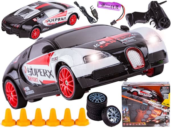 Drift Car, Auto RC Drift 1:24 2,4 GHz 4WD MUSTAVALKOINEN BUGATTI