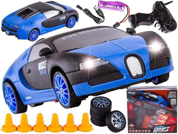 Drift Car, Auto RC Drift 1:24 2,4 GHz 4WD SVART OCH BLÅ BUGATTI