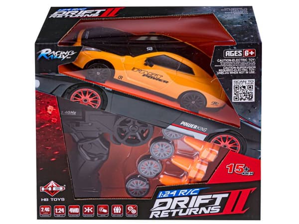 Drift Car, Auto RC Drift 1:24 2,4 GHz 4WD KELTAINEN