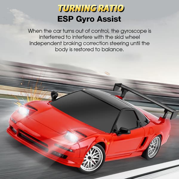 LDRC 1803 RTR 1/18 2.4G RWD RC Car NSX Drift Gyro LED-valo tiellä Täysin suhteellinen kilpa-ajoneuvomallit lelu, punainen