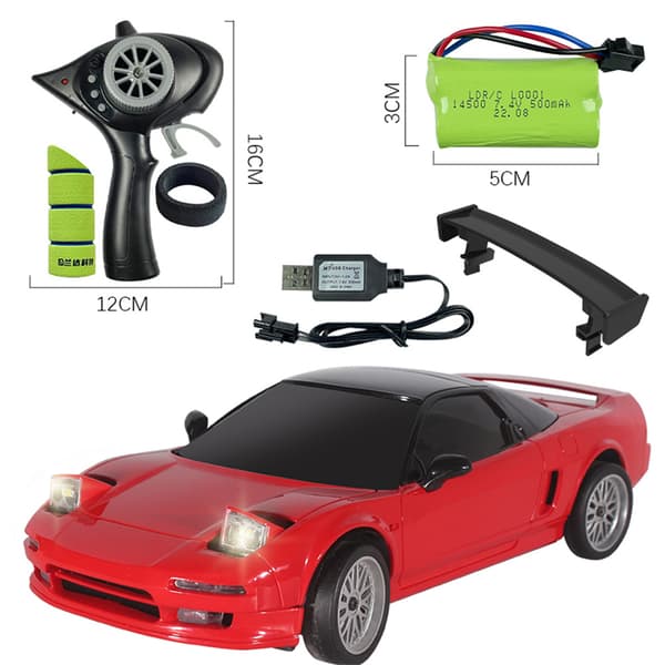 LDRC 1803 RTR 1/18 2.4G RWD RC Car NSX Drift Gyro LED-valo tiellä Täysin suhteellinen kilpa-ajoneuvomallit lelu, punainen