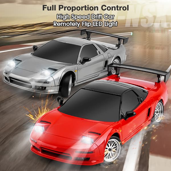 LDRC 1803 RTR 1/18 2.4G RWD RC Car NSX Drift Gyro LED-valo tiellä Täysin suhteellinen kilpa-ajoneuvomallit lelu, punainen