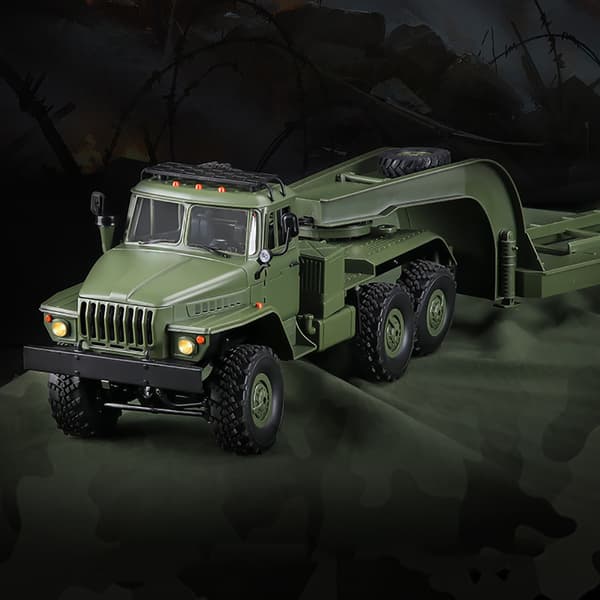 B36-3 Ural 1/16 2.4G 6WD RTR RC bil, militær lastbil med trailer, Rock Crawler køretøjsmodeller, fjernbetjeningslegetøj med 1 batteri