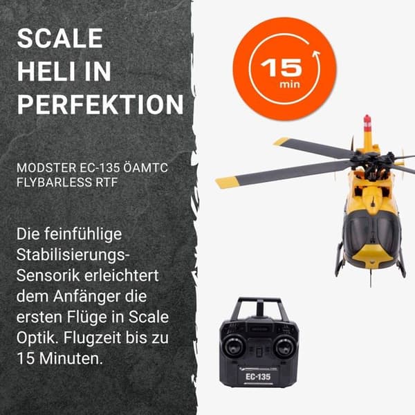 Modster radiostyrt fordon - MD11672 - EC-135 OAMTC Scale RC elektrisk helikopter RTF, Gul,