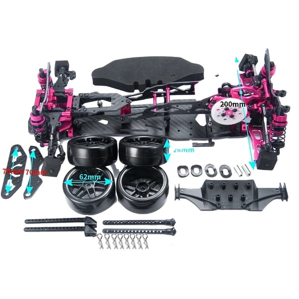 AXSPEED MR Chassis Rammesæt, 257 mm akselafstand, legerings- og CF-materiale,257 mm akselafstand