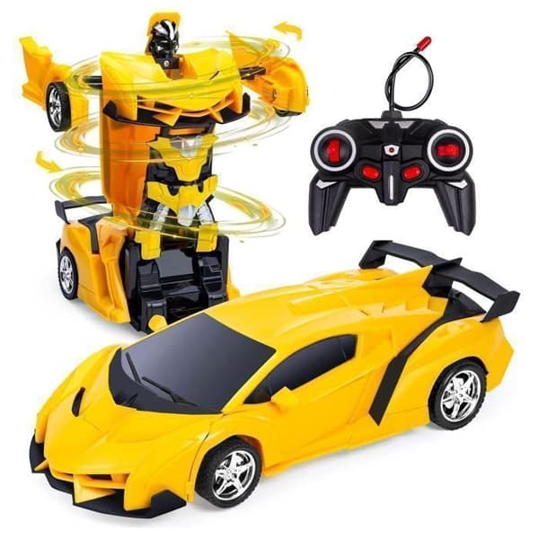 Transformers fjärrstyrd bil, radiostyrt fordon, med uppladdningsbart batteri, en-knapps transformation-360° - gul