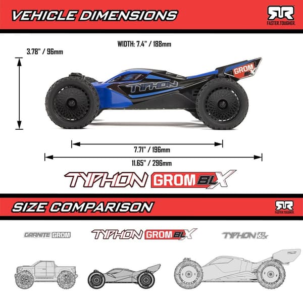 ARRMA Typhon Grom 223S BLX 4WD Rød/Sort - RTR