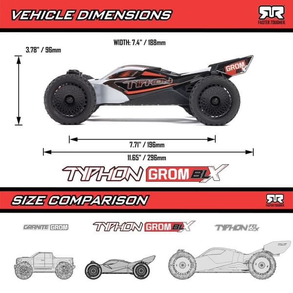 ARRMA Typhon Grom 223S BLX 4WD Sølv/Sort - RTR