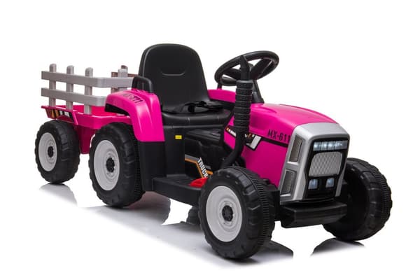Pink Elektrisk Ride-On Traktor med Trailertilbehør & Fjernbetjening til Børn